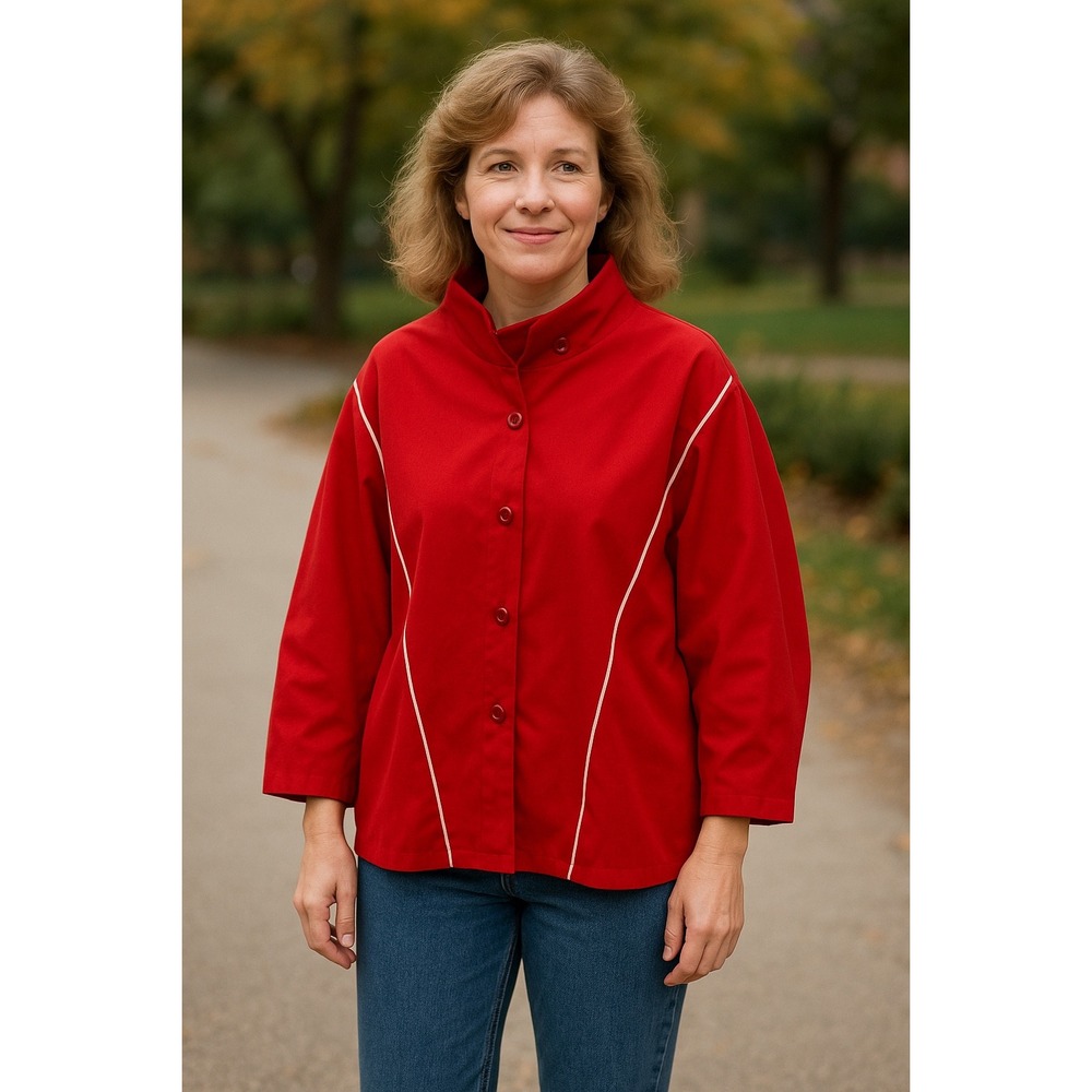 Blair Womens Red Swing Coat Jacket High Collar Full Buttonβ White Piping